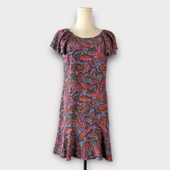 J. Crew Vibrant Paisley Ruffle Silk Dress Size 2 - Picture 2 of 8